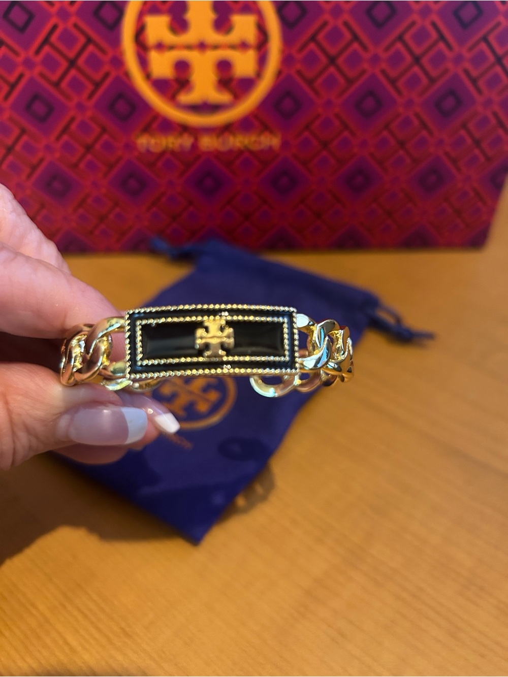 Tory Burch Gold-Tone Milgrain Logo Cuff bracelet